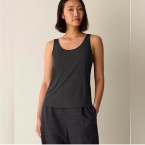 EILEEN FISHER Stretch Silk Jersey Scoop Neck Tank Shell Black Sz Small\petite